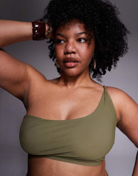 ASOS DESIGN Curve - Tina Twisted - Khaki bikini i paper touch-stof - view 1