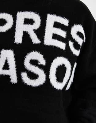 Asos Curve Asos Design Curve Tinsel High Neck Sweater-black In Black