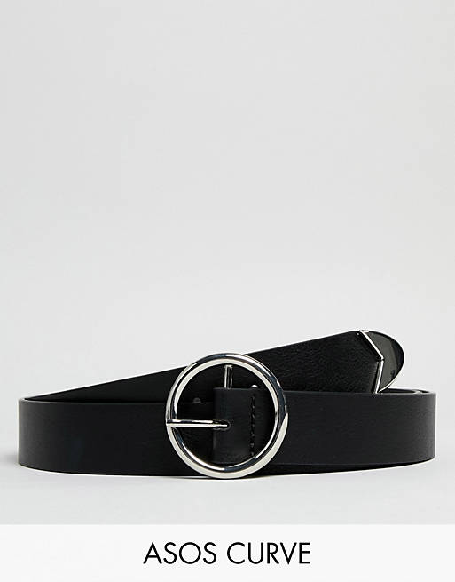 ASOS DESIGN Curve tipped end circle buckle jeans belt in black