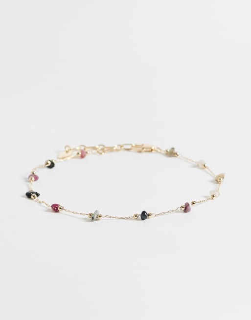 ASOS DESIGN Curve - Tobillera dorada con fragmentos de piedras de colores intercaladas