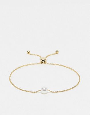 ASOS DESIGN Curve toggle bracelet with pearl detail in gold tone