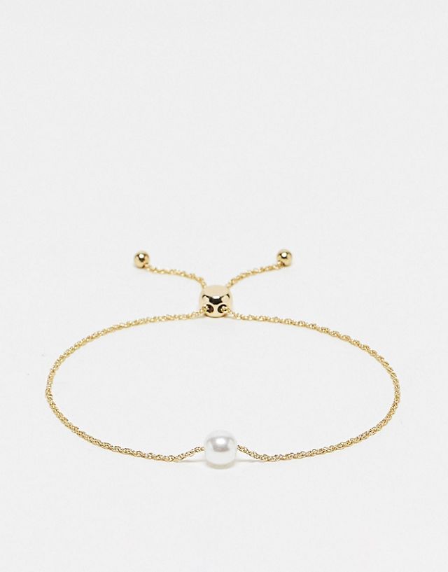 ASOS DESIGN Curve toggle bracelet with pearl detail in gold tone