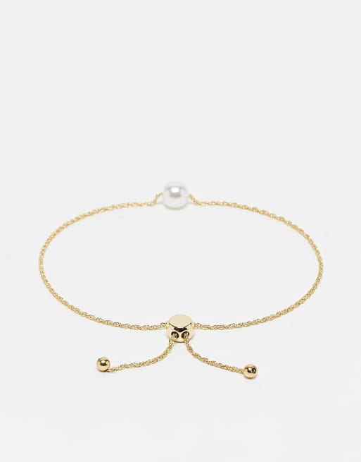 ASOS DESIGN Curve toggle bracelet with pearl detail in gold tone, 2 of 4