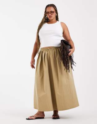 Asos Curve Asos Design Curve Toggle Waist Detail Volume Midaxi Skirt In Neutral