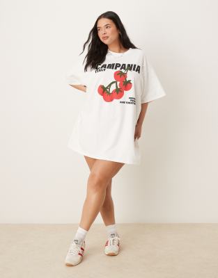 ASOS DESIGN Curve tomato graphic t-shirt mini dress in white