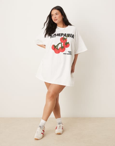 ASOS DESIGN Curve tomato graphic t-shirt mini dress in white - view 1