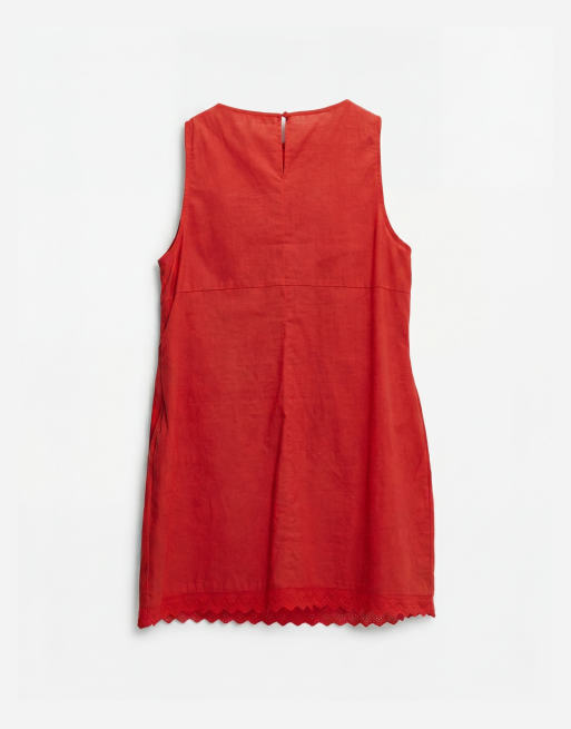 ASOS DESIGN Curve – Tomatröd solklänning i minilängd med rak halsringning, skulpterad byst och broderad fåll, 6 av 8