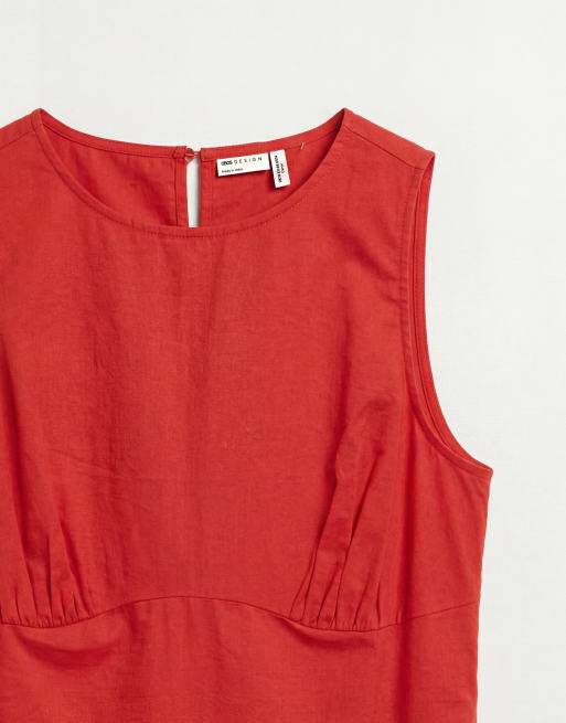 ASOS DESIGN Curve – Tomatröd solklänning i minilängd med rak halsringning, skulpterad byst och broderad fåll, 7 av 8
