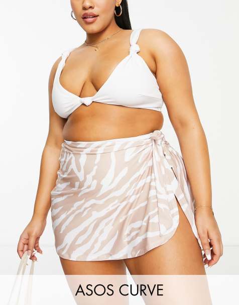 ASOS DESIGN Curve – Ton-i-ton-färgad, djurmönstrad strandsarong - view 1
