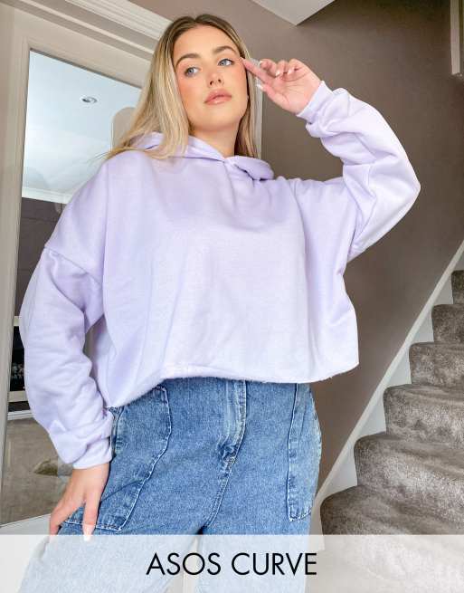 ASOS DESIGN Curve tonal two piece cropped oversized hoodie in lilac