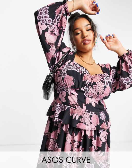 ASOS DESIGN Curve - Top a corsetto a fiorellini anni '70 in coordinato 