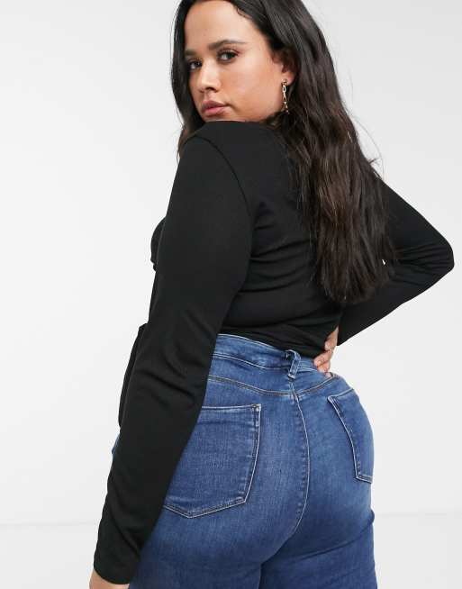 ASOS DESIGN Curve - Top a coste a portafoglio con maniche lunghe, 2 di 4
