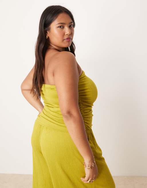 ASOS DESIGN Curve - Top a fascia verde oliva stropicciato in coordinato, 4 di 4