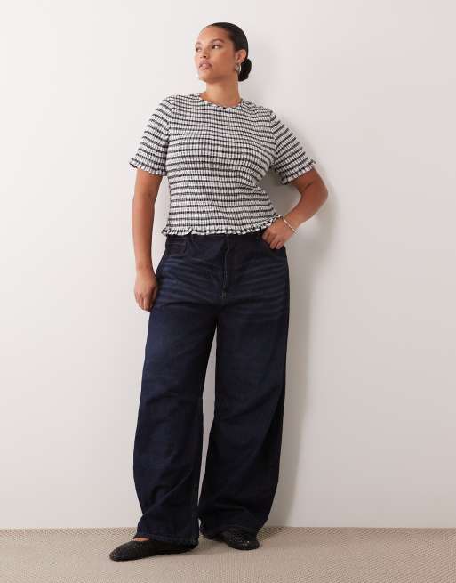 ASOS DESIGN Curve - Top a maniche corte a quadretti arricciato con fiocco, 2 di 4
