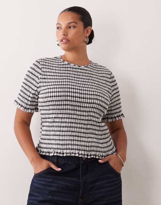 ASOS DESIGN Curve - Top a maniche corte a quadretti arricciato con fiocco, 4 di 4