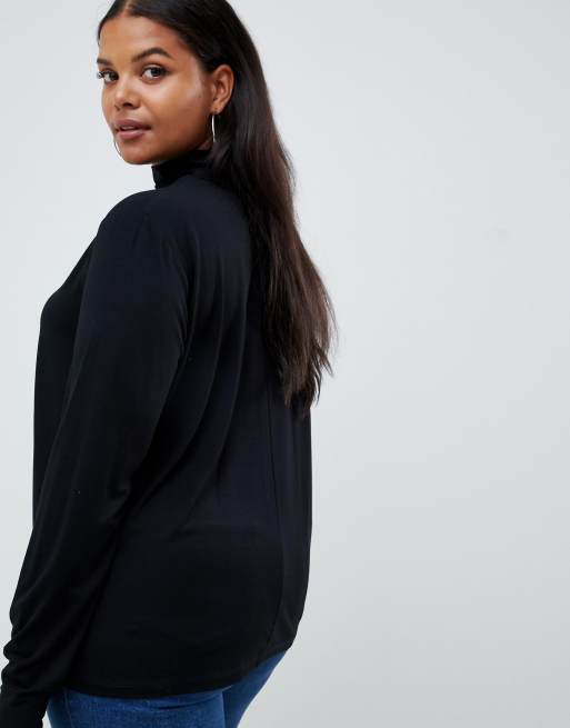 ASOS DESIGN Curve - Top a maniche lunghe nero con collo alto, 2 di 4