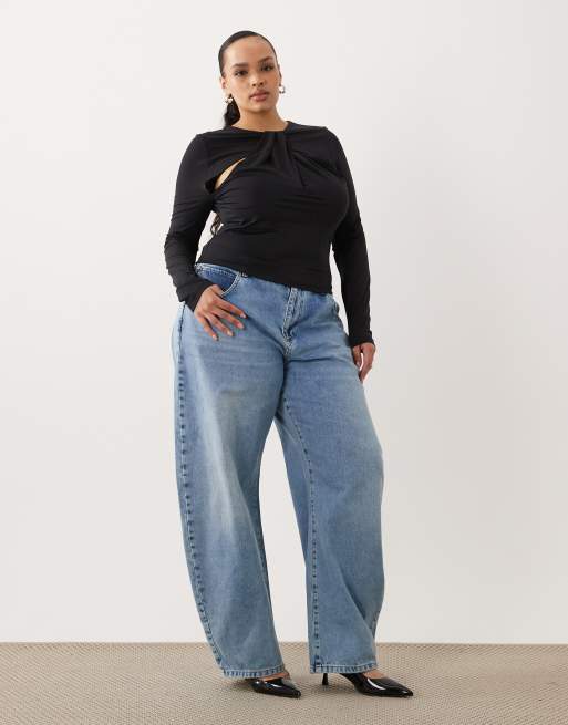 ASOS DESIGN Curve - Top a maniche lunghe sinuoso nero con cut-out e dettaglio attorcigliato, 2 di 4
