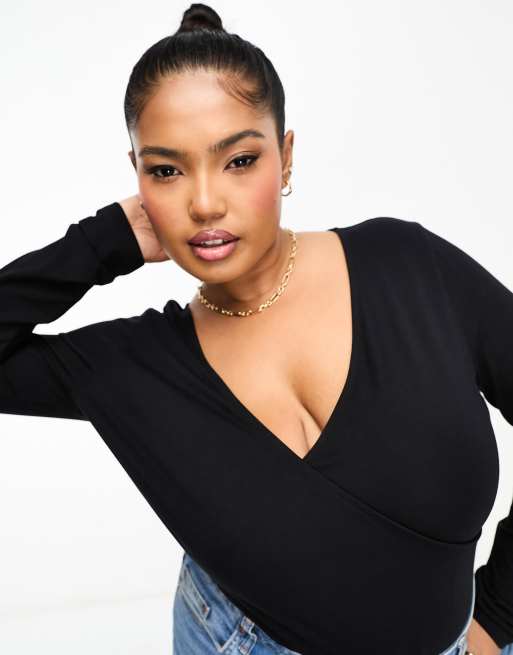 ASOS DESIGN Curve Top a portafoglio a maniche lunghe colore nero ASOS