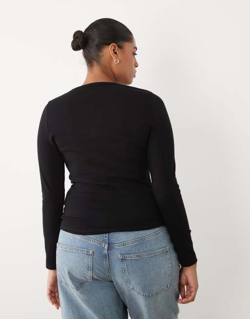ASOS DESIGN Curve - top ajustado de manga larga en negro, 4 de 4
