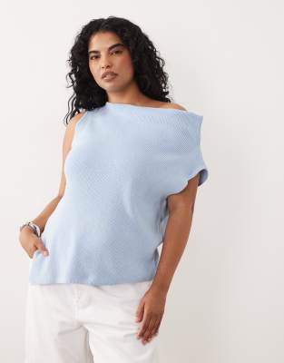 ASOS DESIGN Curve - Top asymétrique sans manches - Bleu XL