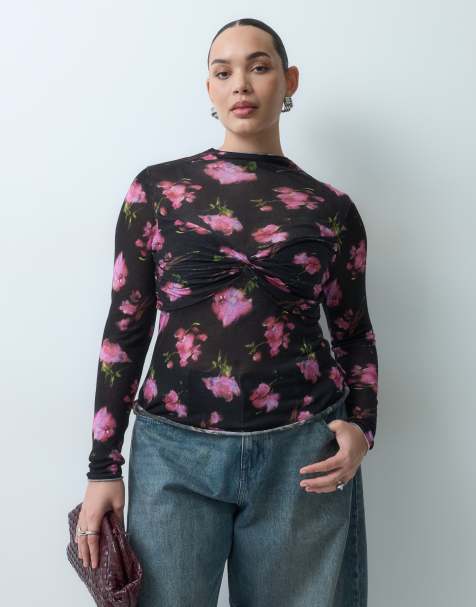 ASOS DESIGN Curve Top aus Strick mit BH-Detail und Blumenmuster - view 1