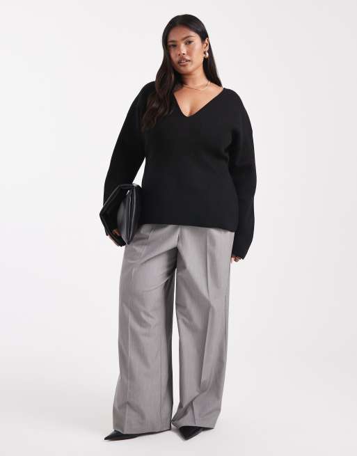 ASOS DESIGN Curve - Top avec col V - Noir, 2 de 4