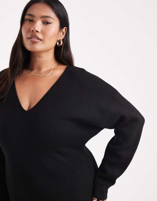 ASOS DESIGN Curve - Top avec col V - Noir, 3 de 4