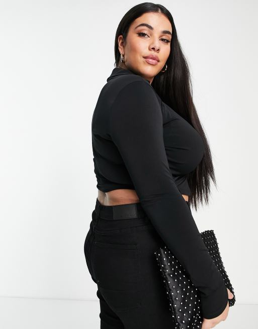 ASOS DESIGN Curve - Top avvolgente nero con colletto