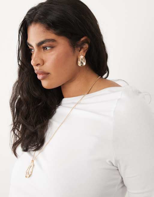 ASOS DESIGN Curve top bianco con maniche a 3/4 e scollo a barchetta, 4 di 4