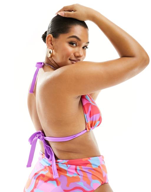 ASOS DESIGN Curve - Top bikini a triangolo double-face con stampa astratta, 2 di 4