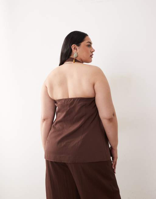 ASOS DESIGN Curve - Top boutonné ajusté à dos nu - Marron, 3 de 4