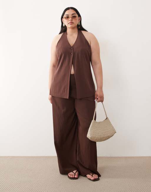 ASOS DESIGN Curve - Top boutonné ajusté à dos nu - Marron, 4 de 4