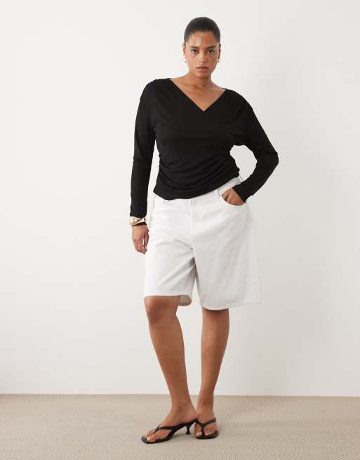 ASOS DESIGN Curve - Top cache-cœur effet drapé à manches longues en jersey doux - Noir, 2 de 4