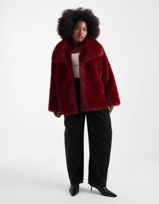 Asos Curve Asos Design Curve Top Collar Faux Fur Coat In Purple