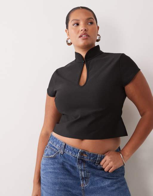 ASOS DESIGN Curve top con collo alto cut-out e dettaglio con gancio e barretta nero, 3 di 4