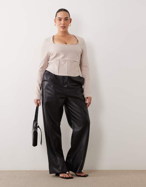 ASOS DESIGN Curve top corset à col carré brossé à manches longues en chevrons crème, 2 de 4