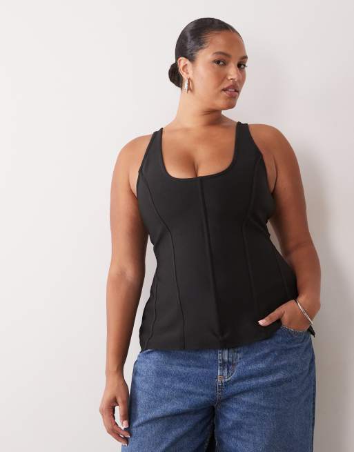 ASOS DESIGN Curve top corsetto bandage con scollo a barchetta nero, 2 di 4