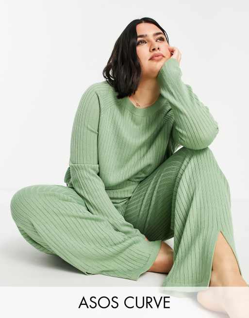 Asos Donna Abbigliamento Abbigliamento per la notte Loungewear ASOS DESIGN Curve Top da casa in maglia chiaro in coordinato 