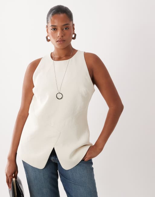 ASOS DESIGN Curve - Top de sastre largo color crema de corte depurado