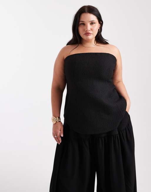 ASOS DESIGN Curve - Top d'ensemble ajusté en maille bouclée avec ourlet à basque incurvé et encolure bandeau - Noir, 4 de 4