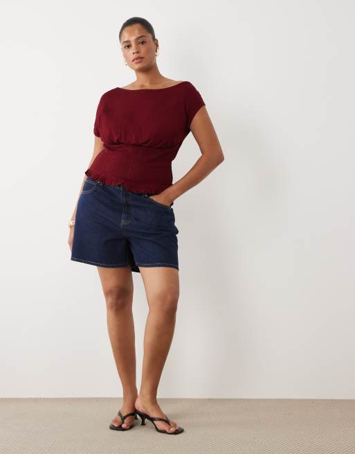 ASOS DESIGN Curve - Top d'ensemble froissé à épaules dénudées avec fronces - Baie, 2 de 4
