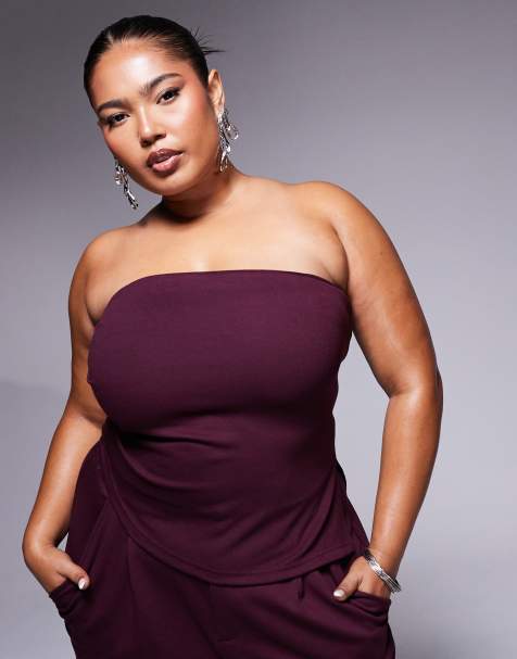 ASOS DESIGN Curve - Top d'ensemble sans bretelles avec fronces sur le côté - Bordeaux - view 1
