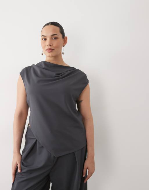 ASOS DESIGN Curve - Coordinato in twill sinuoso antracite, 2 di 3