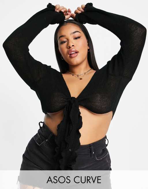 ASOS DESIGN Curve - Top en maille noué sur le devant - Noir