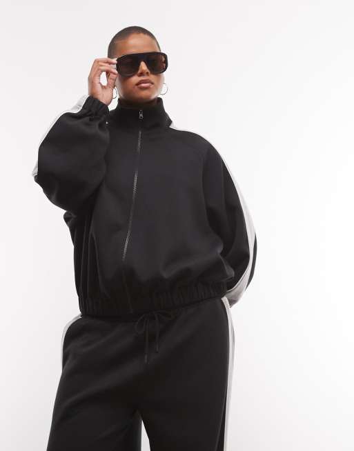 ASOS DESIGN Curve - top estilo deportivo con paneles en tejido tipo scuba negro y gris, 4 de 4