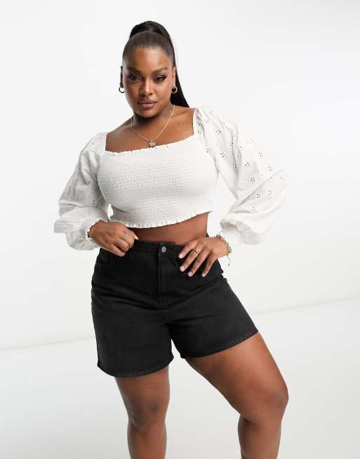 ASOS DESIGN Curve - Top froncé en broderie anglaise - Blanc, 3 de 4