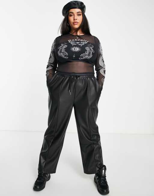 ASOS DESIGN Curve - Top i mesh med lange ærmer og mono tatoveringsprint, 4 af 4