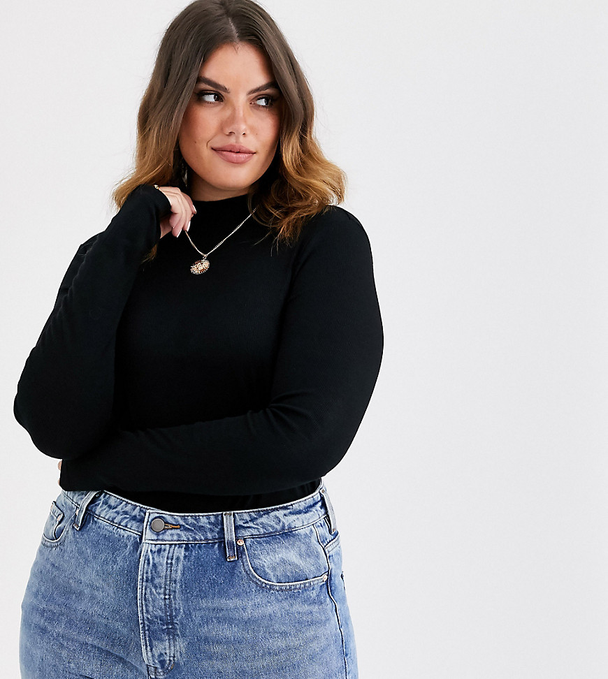 ASOS DESIGN Curve top in rib with thumb hole in black
