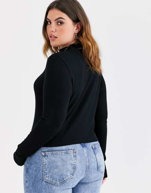 ASOS DESIGN top in rib with thumb hole in black