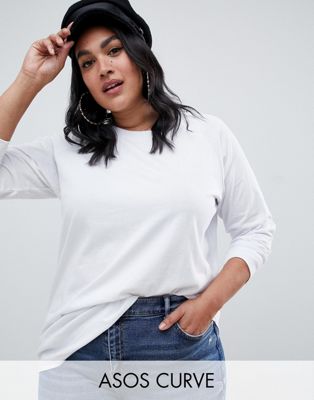 ASOS DESIGN Curve top in super oversized fit with long sleeve in white ...